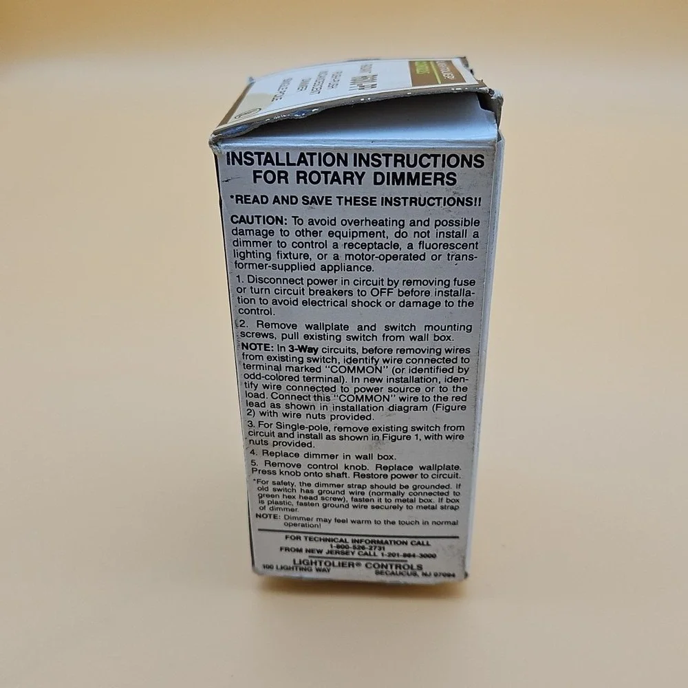 Lightolier Radiant R600-PP Push Incandescent Dimmer Single Pole New Vintage